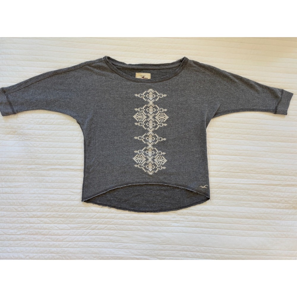 Hollister Gray Embroidered Tribal Boho Graphic Dolman Slouch Sweatshirt S